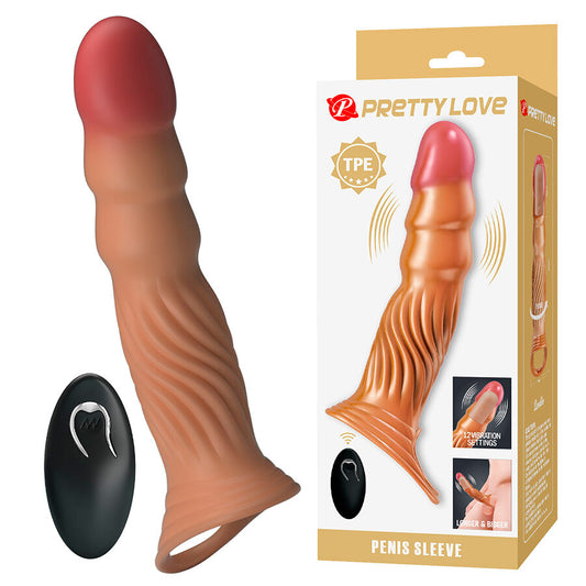 Manchon pénis texturé avec vibration et télécommande – Pretty Love