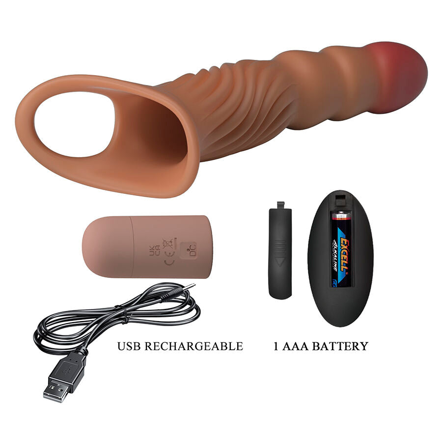 Manchon pénis texturé avec vibration et télécommande – Pretty Love