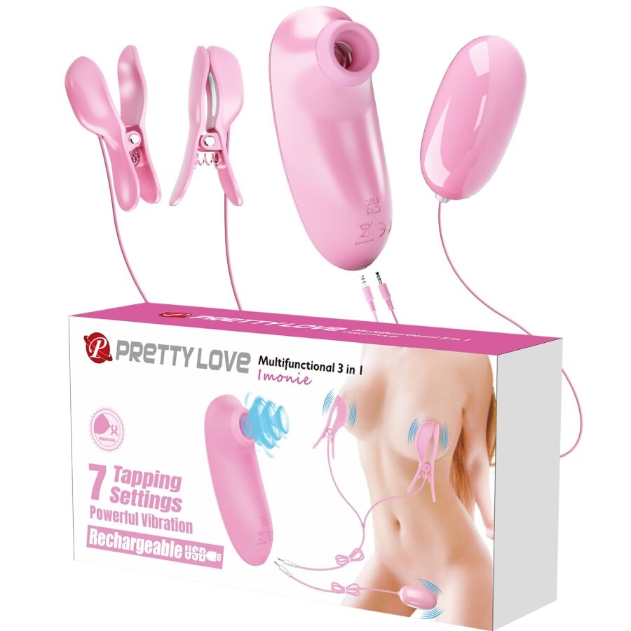 Stimulateur clitoridien imonie ensemble multifonctionnel 3 en 1 avec ventouse tétons et