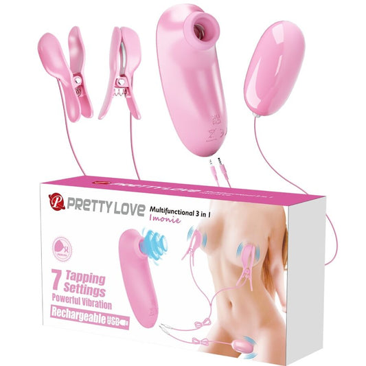 Stimulateur clitoridien imonie ensemble multifonctionnel 3 en 1 avec ventouse tétons et