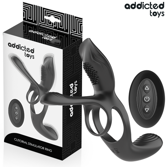 Stimulateur clitoridien anneau double pénis avec stimulateur clitorial – Addicted Toys