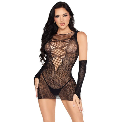 Mini-robe et gants assortis noirs – Leg Avenue 81679