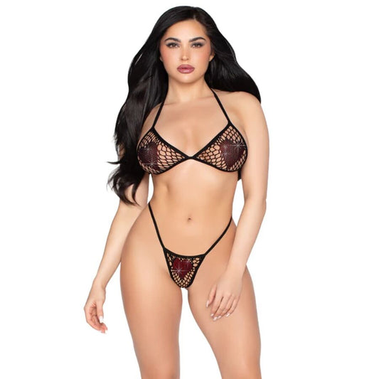 Soutien-gorge et string en résille noirs – Leg Avenue 86147