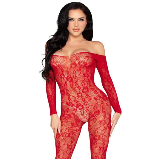 Lingerie en dentelle bodystocking rouge – Leg Avenue 89366