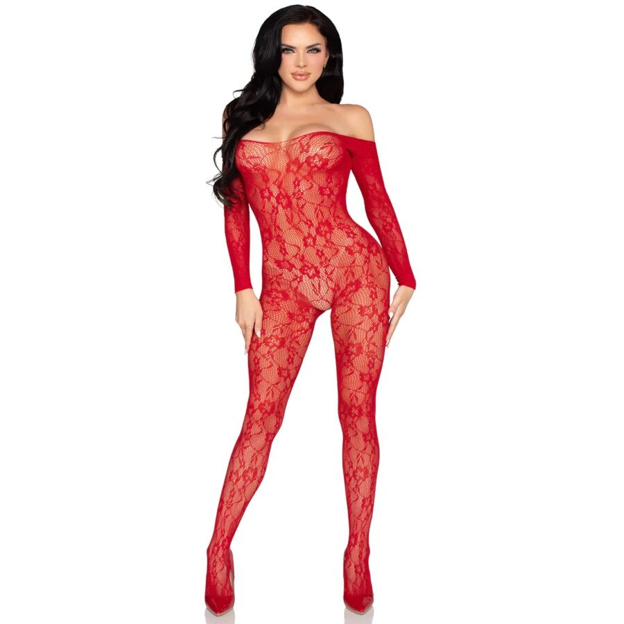 Lingerie en dentelle bodystocking rouge – Leg Avenue 89366