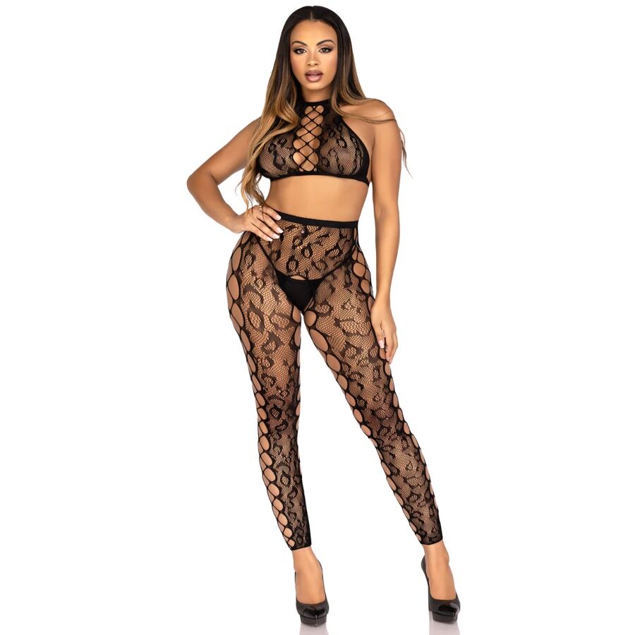 Crop top et collants sans entrejambe noirs – Leg Avenue 89372