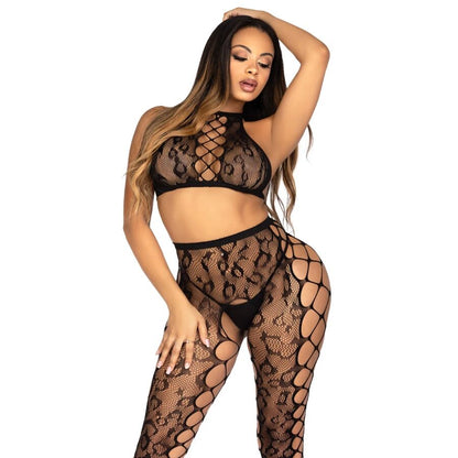Crop top et collants sans entrejambe noirs – Leg Avenue 89372