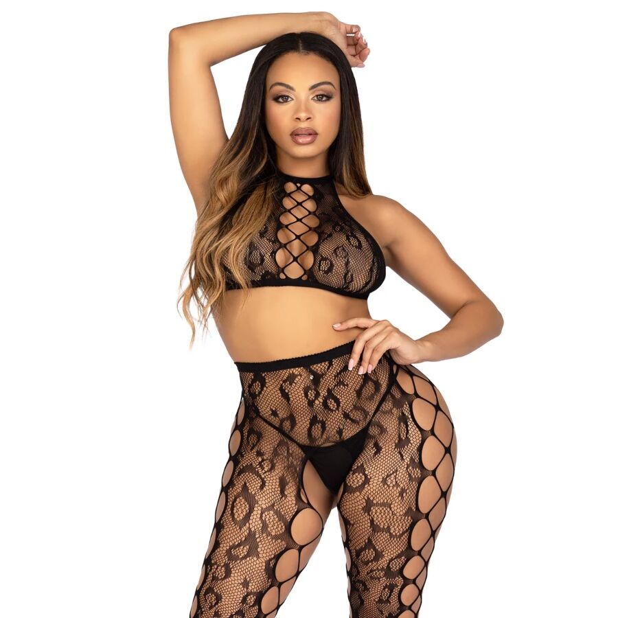 Crop top et collants sans entrejambe noirs – Leg Avenue 89372