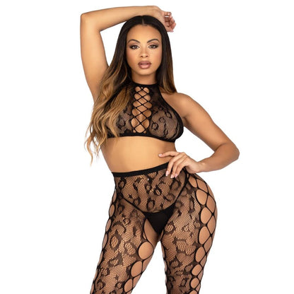 Crop top et collants sans entrejambe noirs – Leg Avenue 89372