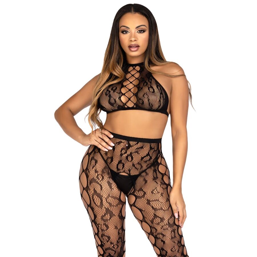 Crop top et collants sans entrejambe noirs – Leg Avenue 89372