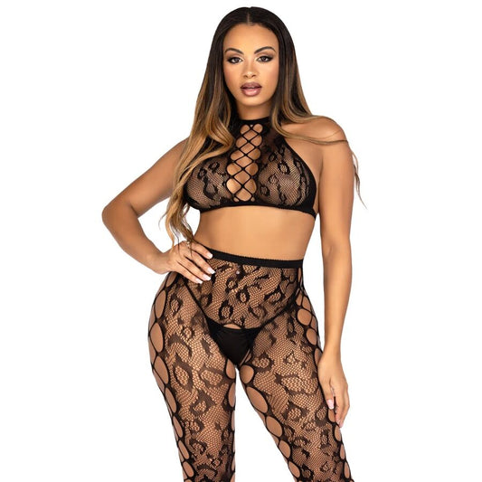 Crop top et collants sans entrejambe noirs – Leg Avenue 89372