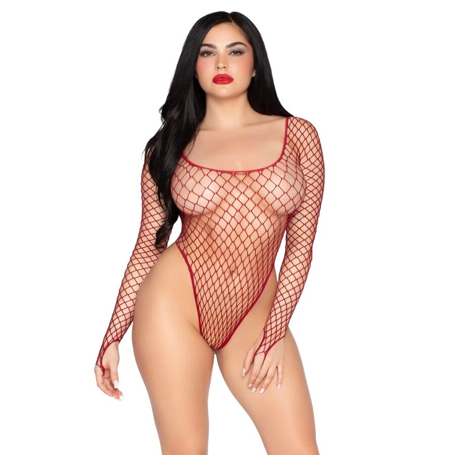 Body en résille industrielle rouge à coupe haute – Leg Avenue 89377