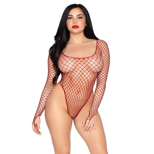 Body en résille industrielle rouge à coupe haute – Leg Avenue 89377