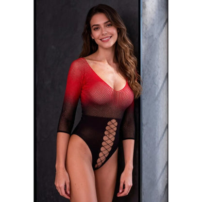 Bodystocking en maille noir et rouge – Passion BS118