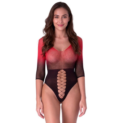 Bodystocking en maille noir et rouge – Passion BS118