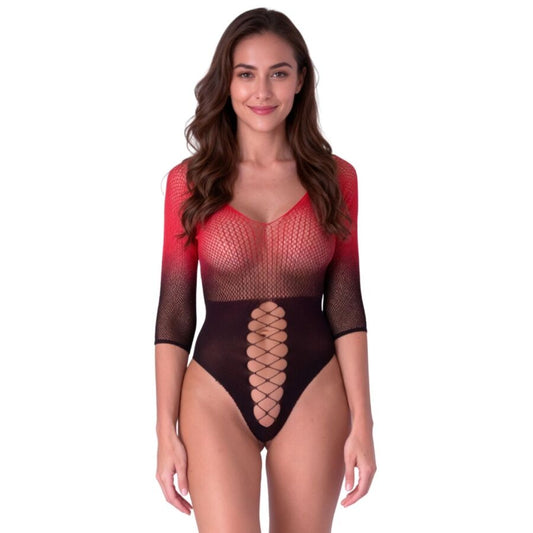 Bodystocking en maille noir et rouge – Passion BS118