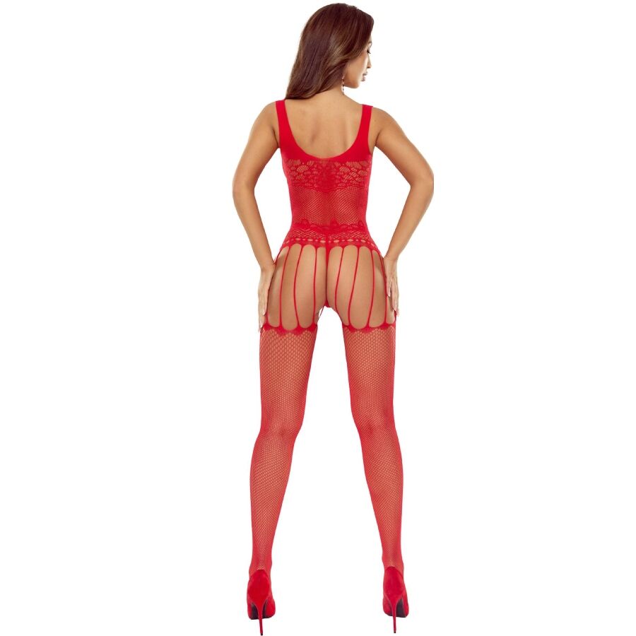 Bodystocking rouge à fleurs – Passion BS119