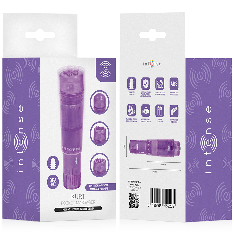 Mini masseur kurt avec 4 têtes interchangeables violette – Intense
