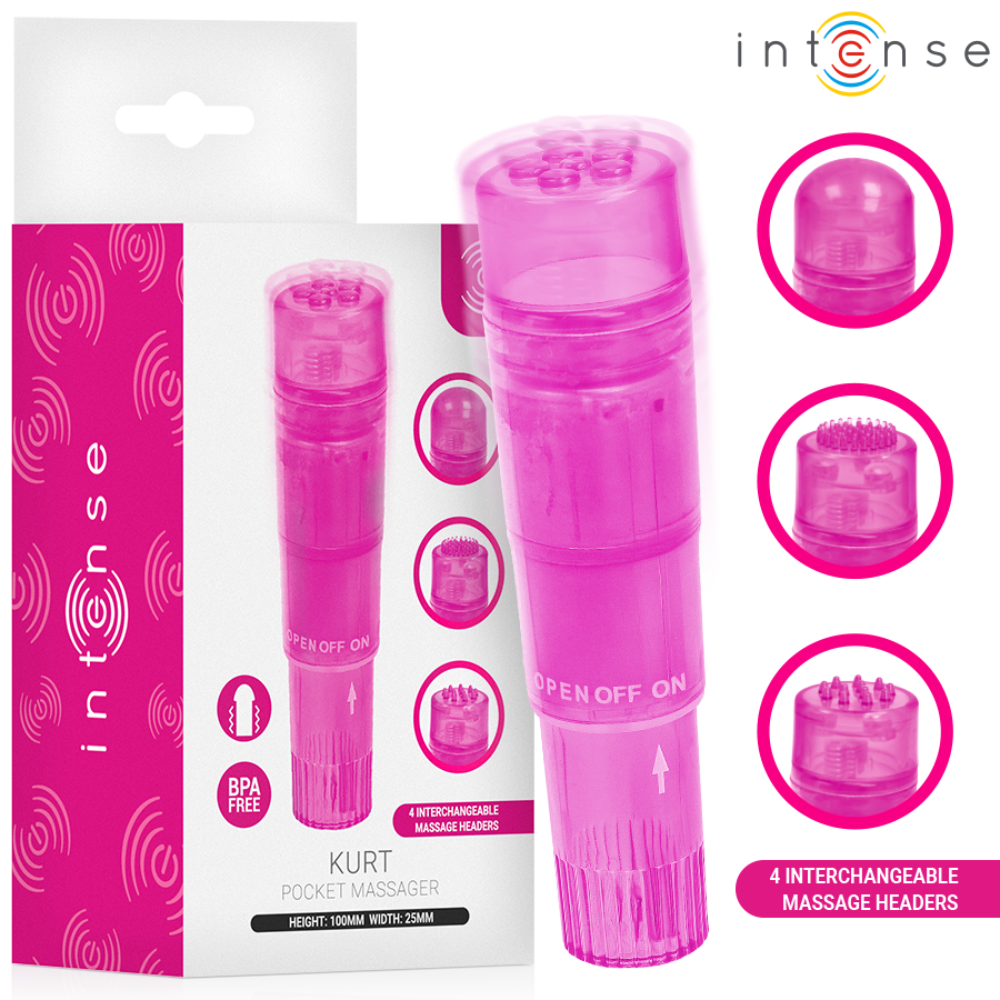 Mini masseur kurt avec 4 têtes interchangeables rose – Intense