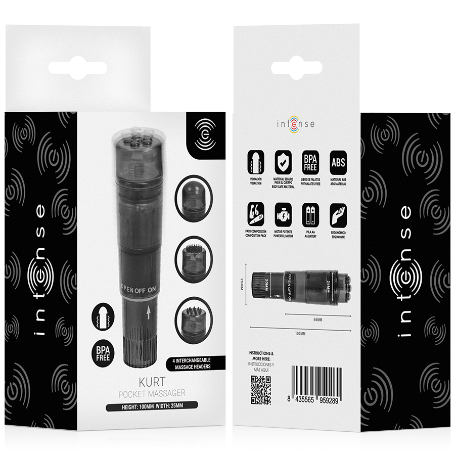 Mini masseur kurt avec 4 têtes interchangeables noir – Intense