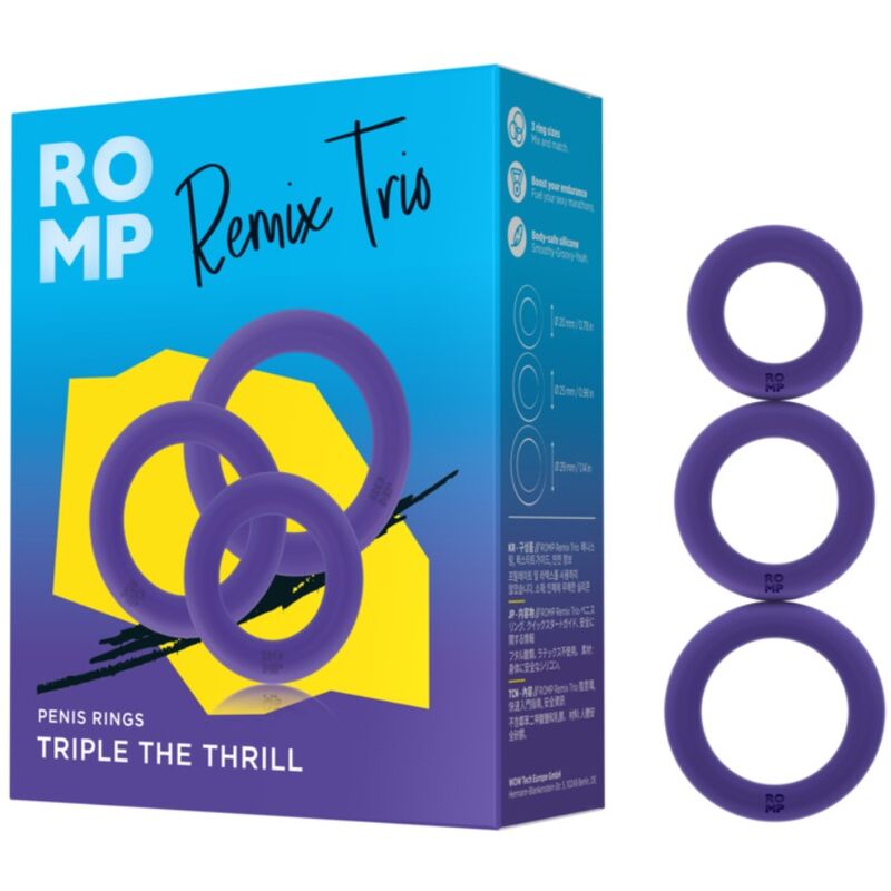 Remix trio ensemble de 3 anneaux pénis en silicone violettes – Romp