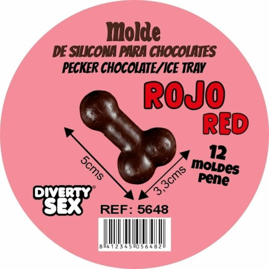 Moule à chocolat avec 12 pénis en silicone à suspendre rouge – Diablo Picante