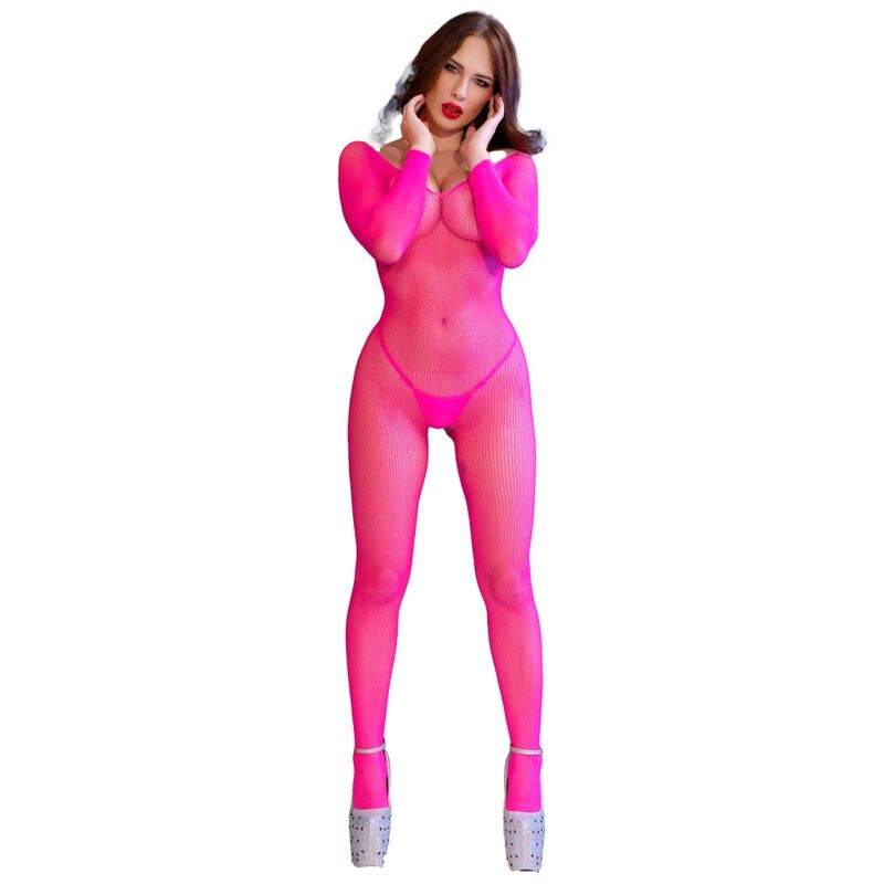 Bodystocking en réseille rose néon – Chilirose CR4894