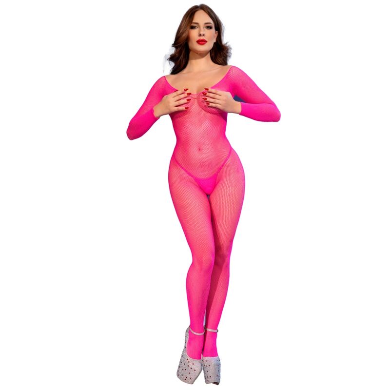 Bodystocking en réseille rose néon – Chilirose CR4894