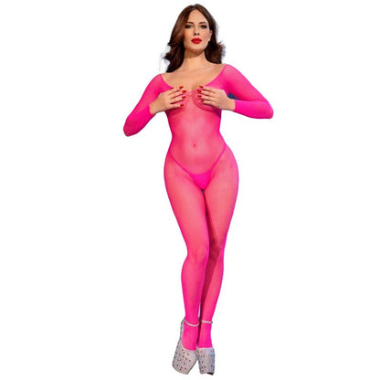 Bodystocking en réseille rose néon – Chilirose CR4894
