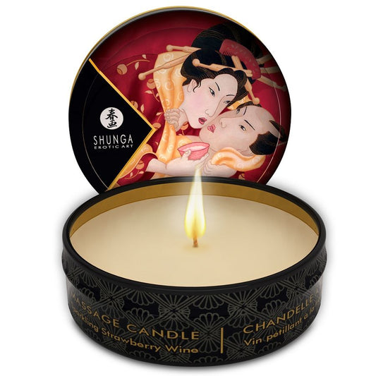 SHUNGA - MINI VELA DE MASAJE DE FRESA CARICIA Y CAVA 30 ML