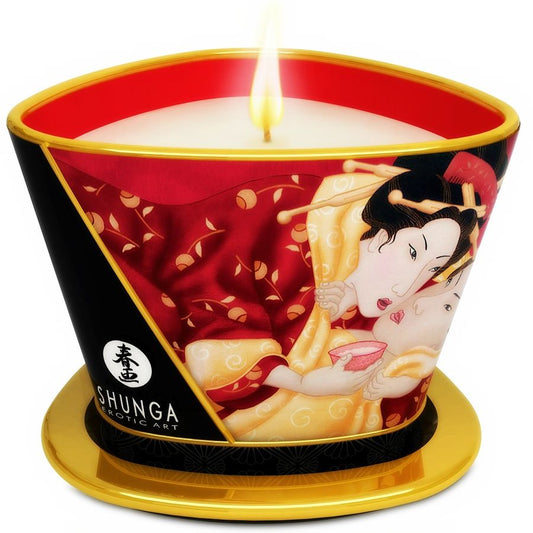 SHUNGA - MINI VELA DE MASAJE DE FRESA CARICIA Y CAVA 170 ML