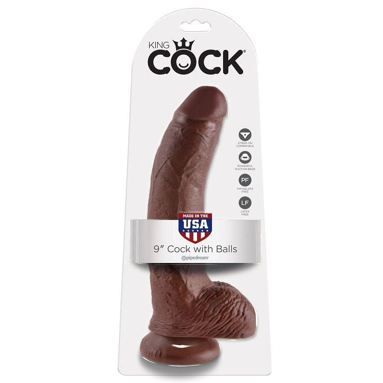 KING COCK - 9 GODE BROWN AVEC BOULES 22.9 CM