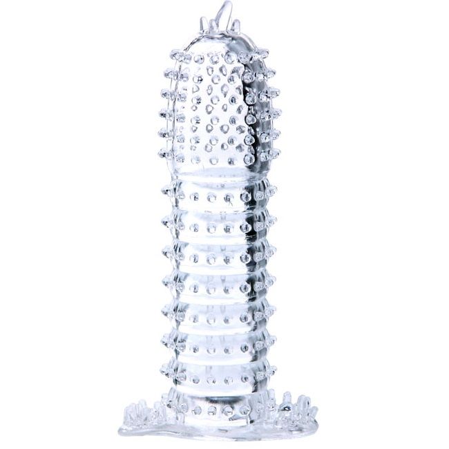 BAILE - FUNDA PENEANA CON PUNTOS ESTIMULANTES TRANSPARENTES 14 CM