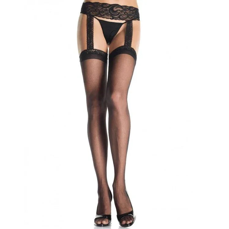 Leg Avenue – Outlet – Bas Noir avec Jarratière en Dentelle