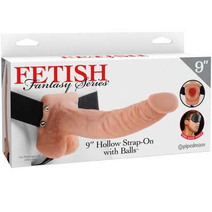 SERIE FETISH FANTASY - CORREA HUECO DE 23 CM CON BOLAS, COLOR CARNE
