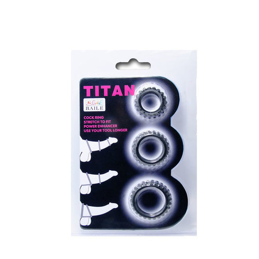 BAILE - TITAN SET 3 ANILLOS PARA EL PENE NEGRO 2.8 + 2.4 + 1.9 CM 