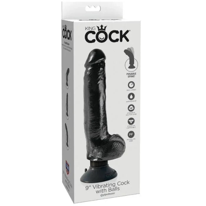 King Cock – Gode Vibrant avec Testicules 23 cm Noir