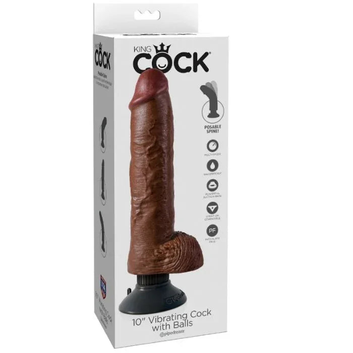 King Cock – Gode Vibrateur avec Testicules 25.5 cm Couleur Marron