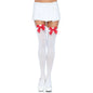 LEG AVENUE - HAUTES CUISSES IN NYLON AVEC NOEUD BLANC / ROUGE