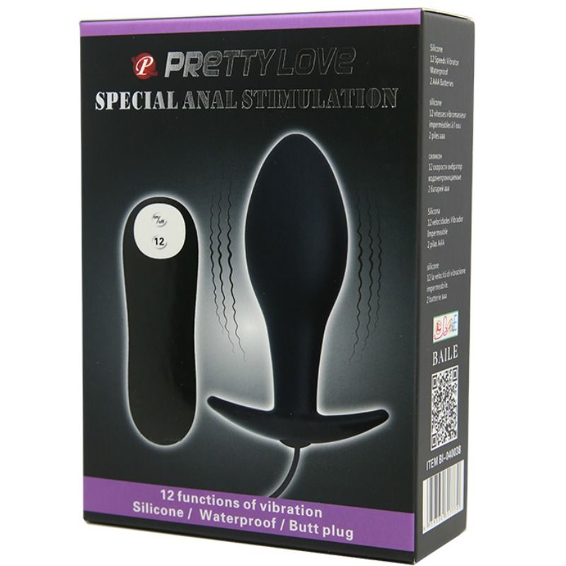 PRETTY LOVE - PLUG ANAL DE SILICONA CON FORMA DE ANCLA, 12 MODOS DE VIBRACIÓN, NEGRO