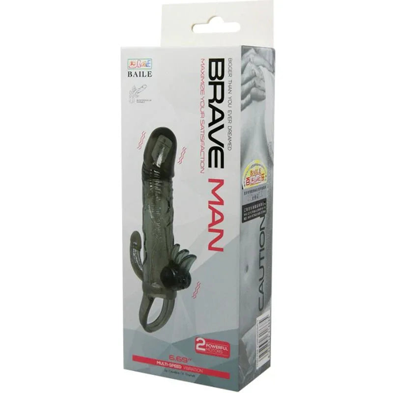 Baile – Couvre Pénis Brave Man avec Stimulation Clito et Anal Double Bullet Noir 16.5 cm