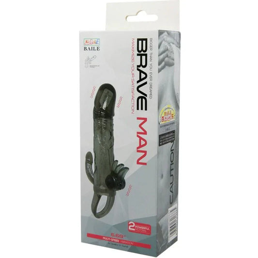 Baile – Couvre Pénis Brave Man avec Stimulation Clito et Anal Double Bullet Noir 16.5 cm