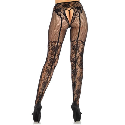 LEG AVENUE - MEDIAS DE DISEÑO FLORAL CON ESPALDA DEScubierta, TALLA ÚNICA