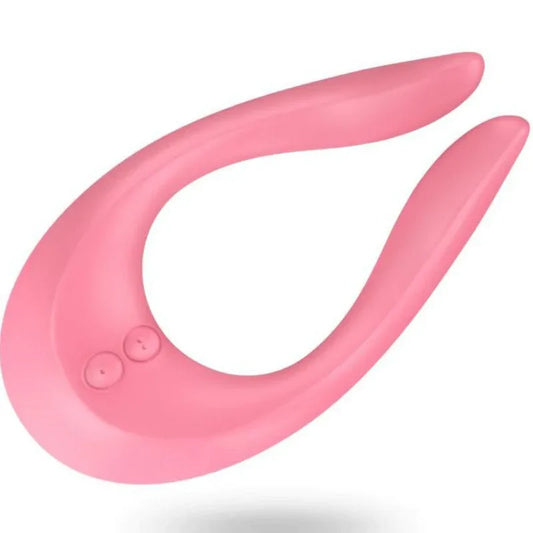 Satisfyer Partner Multifun 2 rose, vue de trois quarts avec branches et deux boutons