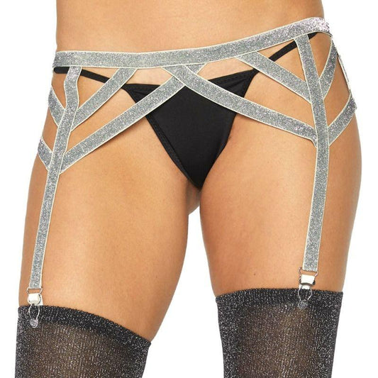 Leg Avenue – Porte Jarretelles Élastique Lurex Argent taille Unique