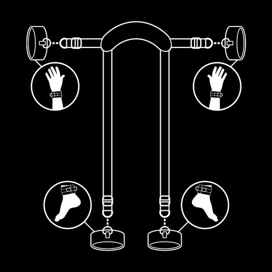 FETISH SUBMISSIVE - POSITION MAÎTRE AVEC 4 MENOTTES DOUBLÉES DE NOPRÈNE