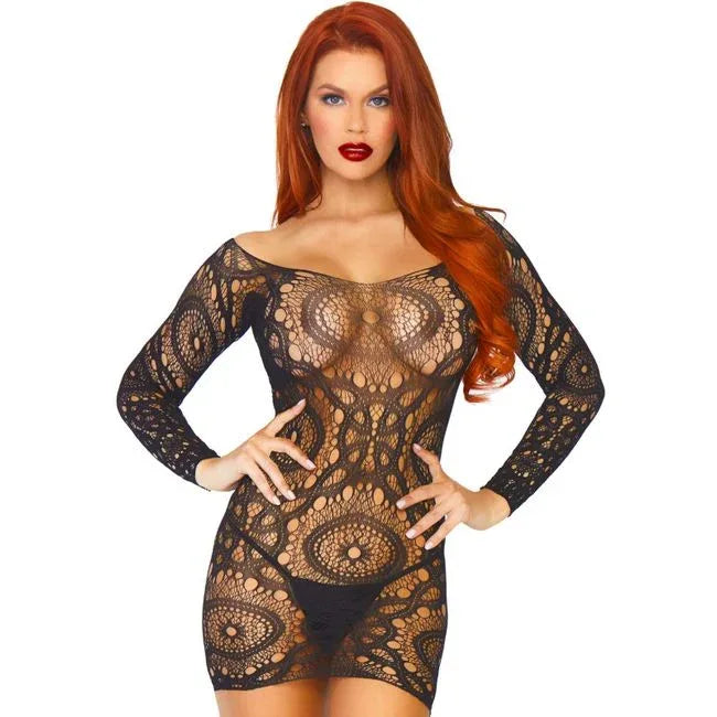 Leg Avenue – Mini Robe en Dentelle Manches Longues taille Unique