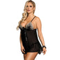 SUBBLIME - BABYDOLL NEGRO BEIGE ENCAJE FLORAL S/M