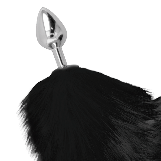 DARKNESS - PLUG ANAL PLATEADO DE 8 CM CON COLA NEGRA