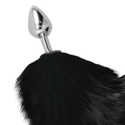 Darkness – Plug Anal Argent 8 cm avec Queue Noire